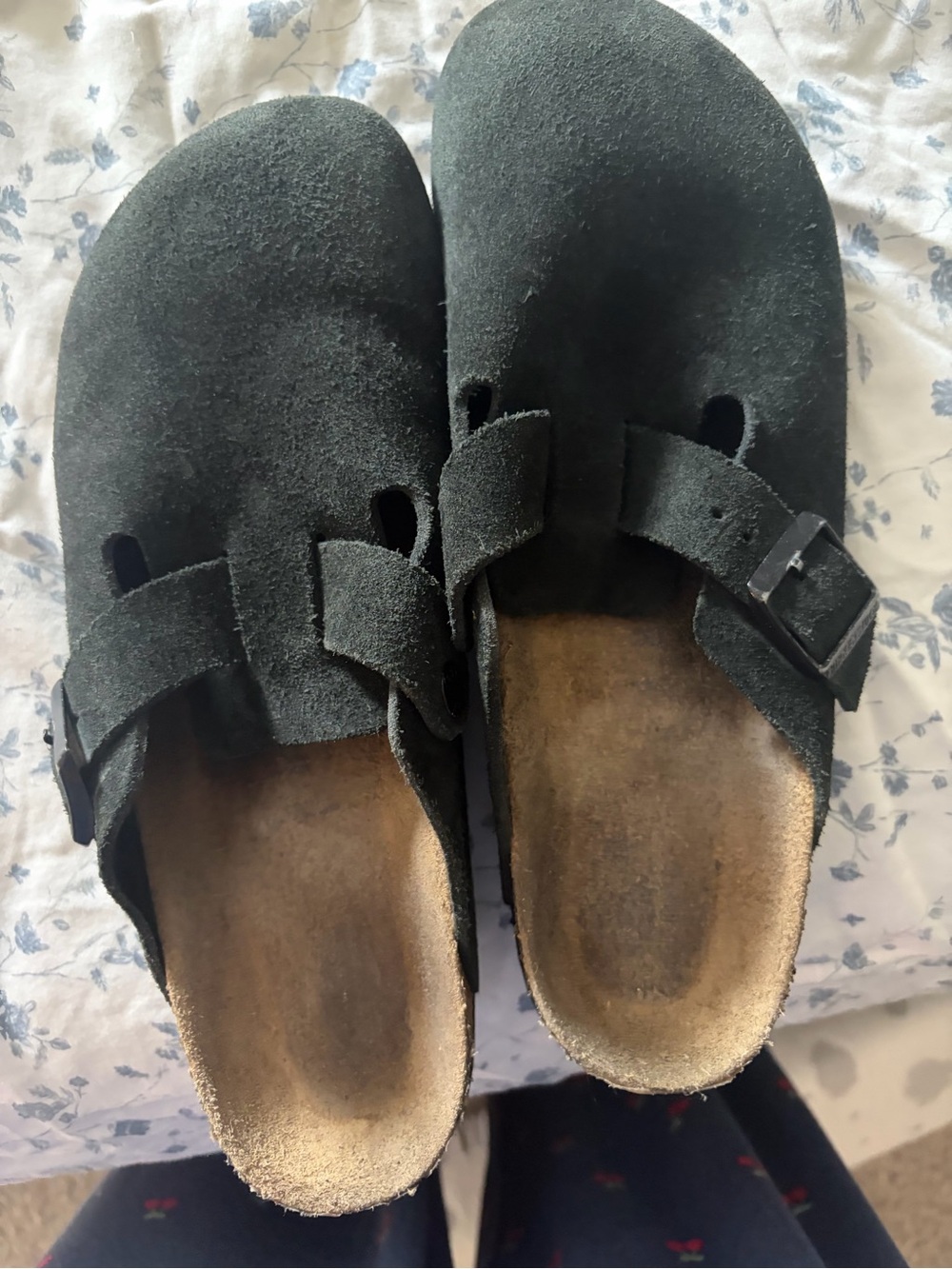 Women's Black Suede Slip-On Clog Mule with Buckle